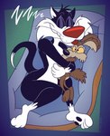 3_toes 4_fingers anthro bed belly bent_legs biped black_body black_fur black_nose black_pawpads brown_body brown_fur casual_nudity cheek_tuft curling_tail curling_toes dipstick_tail eyes_closed facial_tuft feet fingers fur furniture gloves_(marking) head_tuft hug hugging_object hugging_plushie humanoid_feet humanoid_heel leg_markings lying male markings multicolored_body multicolored_fur on_back on_side pawpads paws plantigrade plushie pose red_nose sleeping smile socks_(marking) soles solo sound_effects tail tail_markings tan_body tan_fur toes tongue tongue_out tuft two_tone_body two_tone_fur vowelless vowelless_sound_effect whisker_spots whiskers white_belly white_body white_feet white_fur white_hands white_tail_tip wide_hips yellow_sclera zzz gavanzude looney_tunes warner_brothers sylvester_(looney_tunes) wile_e._coyote canid canine canis coyote domestic_cat felid feline felis mammal 2025 alternate_version_at_paywall colored digital_drawing_(artwork) digital_media_(artwork) flat_colors hi_res pinup signature
