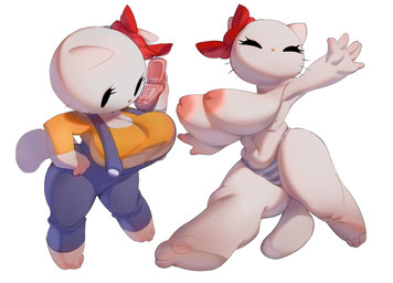 anthro areola big_breasts biped breasts cellphone clothed clothing electronics eyelashes female holding_cellphone holding_object holding_phone inverted_nipples misleading_thumbnail nipples overalls panties phone shirt solo tail thick_thighs topwear underwear whiskers white_body yellow_clothing sachsech205 hello_kitty_(series) sanrio hello_kitty_(character) domestic_cat felid feline felis mammal