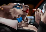 anthro big_breasts breasts car car_interior choker cleavage clothed clothing eyewear female glasses inside inside_car inside_vehicle jewelry lips lipstick makeup mirror necklace red_lips red_lipstick smile solo suit vehicle djpuppeh venus_(djpuppeh) sergal 2016 absurd_res bust_portrait digital_drawing_(artwork) digital_media_(artwork) hi_res portrait