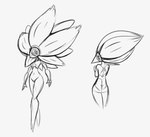 ambiguous_gender anthro anthrofied arms_together belly butt featureless_chest featureless_crotch fingers flat_chested mouthless navel not_furry nude petals plant rear_view simple_eyes solo standing latiar nintendo pokemon elemental_creature flora_fauna generation_9_pokemon glimmora pokemon_(species) 2023 concept_art monochrome sketch