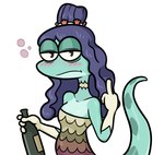 anthro bottle bubble clothing container drunk drunk_bubble female gesture gloves half-closed_eyes hand_gesture handwear holding_bottle holding_container holding_object middle_finger narrowed_eyes simple_background solo substance_intoxication teal_body teal_skin white_background wine_bottle swampman amphibia_(series) disney lady_olivia amphibian newt salamander 2024