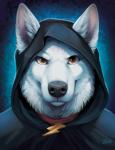 anthro anthrofied black_nose fur hood inner_ear_fluff looking_at_viewer male simple_background smile solo tan_eyes tuft white_body white_fur goldendruid bolt_(film) disney bolt_(bolt) canid canine canis domestic_dog german_shepherd herding_dog mammal pastoral_dog 2018