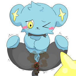 ambiguous_gender anus black_body black_fur black_tail blue_body blue_fur blush blush_lines bodily_fluids butt crossed_arms embarrassed feces feral front_view fur gaping gaping_anus motion_outline one_eye_closed pooping presenting presenting_anus presenting_hindquarters scatplay shaking_legs simple_background sitting smelly solo spread_legs spreading stink_fumes tail tears tuft yellow_body yellow_fur young young_feral toilet_paper_(pixiv) nintendo pokemon generation_4_pokemon mammal pokemon_(species) shinx 1:1 2026 digital_media_(artwork)