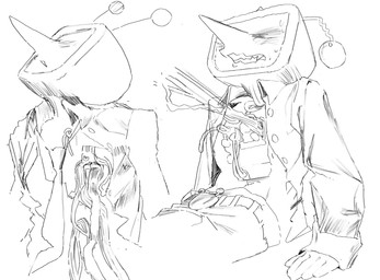 antennae_(anatomy) belt blush clothed clothing electronics for_a_head male not_furry open_clothing open_shirt open_topwear pointy_nose screen screen_face shirt solo television topwear wire tendagumi deltarune undertale_(series) tenna_(deltarune) darkner humanoid object_head screen_head tv_head tv_head_robot hi_res monochrome