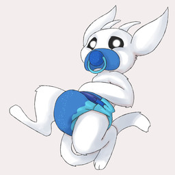 ambiguous_gender anthro blue_diaper clean_diaper clothed clothing diaper horn looking_at_viewer object_in_mouth pacifier pacifier_in_mouth solo wearing_diaper kuuneho microsoft ori_(series) xbox_game_studios ori_(ori) guardian_spirit mammal 1:1 absurd_res hi_res
