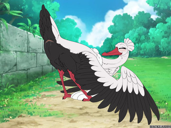 animal_genitalia avian_feet beak bent_over bodily_fluids butt cloaca cloaca_juice eyelashes eyes_closed feathered_wings feathers female feral genital_fluids genitals long_eyelashes long_neck nature outside presenting presenting_cloaca presenting_hindquarters smile solo white_body white_feathers wings backlash91 conditional_dnp nintendo pokemon avian bombirdier generation_9_pokemon pokemon_(species) hi_res