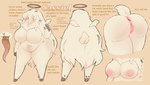 anthro anus big_breasts breasts featureless_breasts featureless_crotch female fur genitals hair halo long_hair long_tongue neck_tuft nipples nudist overweight overweight_female pussy rear_view small_wings smile solo tail_anus text tongue tuft white_body white_fur wings yellow_eyes gutmixer cassiel_(gutmixerx) angel bovid caprine mammal seraph_(angel) sheep absurd_res cover cover_art cover_page english_text hi_res model_sheet