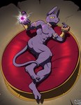 abs anthro bed eating energy food furniture gold_(metal) gold_jewelry hairless jewelry looking_at_viewer magic male muscular nude pawpads paws purple_body solo nx-42 dragon_ball dragon_ball_super beerus deity domestic_cat felid feline felis hairless_cat mammal sphynx_(cat) absurd_res hi_res