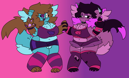 alternative_fashion belly big_breasts blue_body blue_fur breasts clone female fur goth huge_breasts purple_body purple_fur slightly_chubby slightly_chubby_female chibitay chibi_(chibitay) tini_(chibitay) domestic_cat felid feline felis mammal translynx absurd_res hi_res sibling_(lore) twins_(lore)