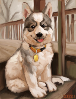 black_nose blep brown_eyes collar dead_tree deck_(structure) feral fluffy fur grey_markings heterochromia markings plant solo teal_eyes tongue tongue_out tree white_body white_fur young alexpahomov canid canine canis domestic_dog husky mammal nordic_sled_dog siberian_husky spitz 2021 absurd_res digital_media_(artwork) digital_painting_(artwork) hi_res painting_(artwork)
