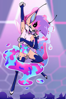 4_arms 5_fingers anthro breasts covering covering_breasts crowd electronics eyes_closed fangs female fingering fingers genitals group jam_out_with_your_clam_out microphone multi_arm multi_limb open_mouth pubes solo spotlight spotlight_beam teeth tongue vaginal vaginal_fingering vulva half_dime hellaverse helluva_boss mythology queen_bee-lzebub_(helluva_boss) canid canid_demon canine demon hellhound mammal mythological_canine mythological_creature 2025 2:3 absurd_res hi_res