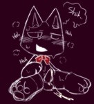 anthro balls blush bodily_fluids chibi cum dialogue erection genital_fluids genitals male open_mouth pawpads penis profanity solo text bj_(artist) doko_demo_issho sony_corporation sony_interactive_entertainment kuro_(doko_demo_issho) domestic_cat felid feline felis mammal english_text hi_res