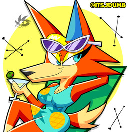 alcohol anthro beverage big_breasts blonde_hair blue_eyes breasts cleavage clothed clothing container cup drinking_glass eyelashes eyeshadow eyewear eyewear_on_head female fur glass glass_container glass_cup hair looking_at_viewer makeup orange_body orange_fur shirt simple_background smile solo sunglasses sunglasses_on_head tail topwear wine wine_glass yellow_eyeshadow jdone animal_crossing nintendo audie_(animal_crossing) canid canine canis mammal wolf 2026 digital_media_(artwork) hi_res