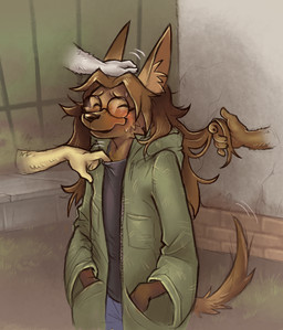 anthro clothing eyewear female glasses hair hand_on_head headpat smile solo touching_hair nero228 esther canid canine canis domestic_dog herding_dog mammal pastoral_dog sheepdog hi_res