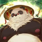 anthro asian_conical_hat clothed clothing eyewear fur glasses hat headgear headwear looking_at_viewer male moobs multicolored_body multicolored_fur neck_tuft nipples overweight solo topless topless_anthro topless_male tuft xiajuan520 mihoyo zenless_zone_zero pan_yin_hu bear giant_panda mammal 1:1 2025 bust_portrait hi_res portrait