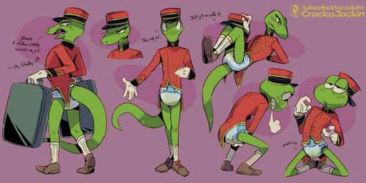 anthro bellhop biped blush bodily_fluids clothed clothing dialogue diaper embarrassed genital_fluids gloves green_body green_skin handwear hat headgear headwear heart_symbol luggage male red_clothing red_hat red_headwear simple_background solo suitcase text unclean_diaper uniform urine used_diaper wearing_diaper wet_diaper crackajackin amphibian frog lizard reptile scalie 2025 digital_media_(artwork) hi_res multiple_images url