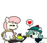 bandanna cake clothing dessert duo earth_pony emerald_jewel_(colt_quest) equid equine fan_character feathers female feral ficficponyfic food hasbro hat headgear headwear heart_symbol hope_blossoms_(colt_quest) horse kerchief male mammal my_little_pony pony robe simple_background young young_feral