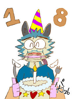 anthro band-aid bandage cake clothing cutlery dessert eyewear facial_piercing food fork glasses happy hat headgear headwear jewelry kitchen_utensils knife male necklace nose_piercing party_hat piercing septum_piercing solo tongue tongue_out tools wearing_glasses wings commonpolarity pascal_(commonpolarity) american_opossum mammal marsupial 2026 3:4