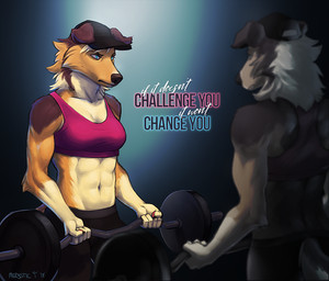 5_fingers abs anthro arm_tuft biceps blue_eyes bottomwear breasts cheek_tuft chest_tuft clothed clothing elbow_tuft exercise facial_tuft female fingers frown fur light looking_at_self midriff muscular muscular_anthro navel pecs rear_view shadow solo standing text topwear tuft weightlifting weights white_body white_fur workout merystic merycollie_(merystic) canid canine canis collie domestic_dog herding_dog mammal pastoral_dog sheepdog 2018 digital_media_(artwork) english_text