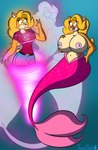 anthro big_breasts blonde_hair blush breast_expansion breasts curvy_figure expansion female fur green_eyes hair mermaid_tail mermaidification multicolored_body multicolored_fur nipples nude orange_body solo split_form tan_body tan_fur transformation underwater vortex water wide_hips thomasbluewolf activision crash_bandicoot_(series) tawna_bandicoot bandicoot mammal marine marsupial merfolk absurd_res hi_res