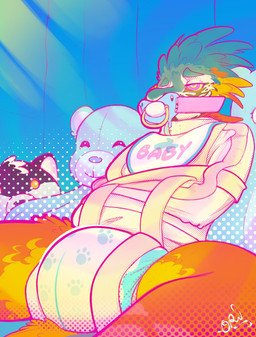 bdsm blue_body blue_feathers bodily_fluids bondage bondage_gear bound clothed clothing diaper feathered_crest feathers genital_fluids green_body green_feathers head_crest hypnosis hypnotic_eyes inside male mind_control object_in_mouth pacifier pacifier_clip pacifier_in_mouth padded_room padded_walls plushie red_body red_feathers restraints solo spiral spiral_eyes straitjacket unclean_diaper urine used_diaper wearing_diaper wet_diaper yellow_body yellow_feathers ori_mew alexian dinosaur dromaeosaurid feathered_scalie prehistoric_species reptile saurischian scalie theropod velociraptor absurd_res digital_drawing_(artwork) digital_media_(artwork) hi_res