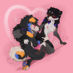 amber_eyes anthro aroused aroused_face black_body black_fur black_hair blue_body blue_fur blue_hair blush bodily_fluids breasts collar collar_only digitigrade doggystyle drooling duo ear_piercing ear_ring eyebrow_piercing facial_piercing female from_behind_position fur genitals grey_body grey_fur hair heart_symbol male male/female nipples nude nude_female nude_male orange_body orange_fur pawpads penetration penis piercing pink_background plap ring_piercing saliva sex simple_background small_breasts tail tail_motion tail_wrapped_around tailwag teeth tongue tongue_out white_body white_fur polarbearanimation riley_blaine canid canine mammal procyonid raccoon digital_media_(artwork) hi_res