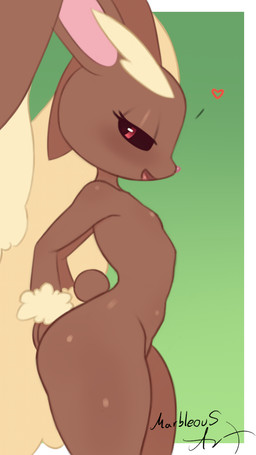 adolescent anthro arm_tuft aroused aroused_face aroused_female aroused_smile bedroom_eyes big_butt big_ears black_sclera blush body_blush border brown_body brown_butt brown_chest brown_ears brown_fur brown_legs brown_thighs butt butt_blush eyebrows eyelashes female female_anthro flat_chested fluffy fluffy_ears fur glistening glistening_body glistening_butt glistening_chest glistening_eyelids glistening_eyes glistening_legs glistening_pecs glistening_thighs green_background half-closed_eyes hand_on_butt happy heart_symbol huge_ears leg_blush long_ears long_eyebrows long_eyelashes looking_away narrowed_eyes nub_tail nude nude_anthro nude_female open_mouth pecs pink_inner_ear pink_nose pink_tongue pose red_eyes seductive short_snout side_view simple_background slim small_nose small_tail small_waist snout solo tail tan_body tan_ears tan_eyebrows tan_fur thick_eyebrows thick_thighs thigh_blush tongue tuft white_border wrist_fluff wrist_tuft young young_anthro young_female conditional_dnp marbleous nintendo pokemon generation_4_pokemon lagomorph lopunny mammal pokemon_(species) 9:16 hi_res