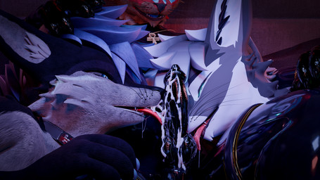 animal_genitalia animal_penis ankh anthro armwear balls black_latex blue_body blue_eyes blue_fur blue_penis bodily_fluids brown_body brown_fur canine_genitalia canine_penis clothed clothing cuffs_(clothing) cum dominant dominant_anthro dominant_male drone dronesuit egyptian erection fur genital_fluids genitals glistening glistening_body group hair latex latex_armwear latex_body latex_clothing latex_legwear latex_penis latex_skinsuit legwear licking male male/male multicolored_body multicolored_fur multicolored_hair muscular muscular_male oral penile penis penis_lick red_body red_fur reflection sex sheath skinsuit submissive submissive_anthro submissive_male tight_clothing tongue trio worship ellerisntactive isaacjexo neonkapawn deity jex rexouium 16:9 3d_(artwork) 4k absurd_res digital_media_(artwork) hi_res widescreen