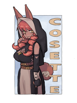 animal_ears armwear belt bodily_fluids breasts brown_belt cleavage cleavage_cutout clothed clothed_female clothed_humanoid clothing cross cross_necklace cutout elbow_gloves eyebrow_through_hair eyebrows female female_humanoid fingers furgonomics gloves hair handwear jewelry necklace nun_habit nun_outfit orange_hair religious_clothing solo sweat tail text translucent translucent_hair karu184 animal_humanoid canid canid_humanoid canine canine_humanoid humanoid mammal mammal_humanoid 2023 absurd_res digital_drawing_(artwork) digital_media_(artwork) hi_res