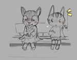 anthro bench big_head biped blush blush_lines blush_stickers bodily_fluids bottomless casual_exposure casual_urination chibi clothed clothing desperation directional_arrow dress duo emanata embarrassed eyes_closed female fully_clothed fur genital_fluids genitals grimace hands_on_lap high-angle_view hooves humanoid_genitalia humanoid_pussy leaning looking_at_another markings omorashi on_model paws peeing public pussy raised_arm scut_tail shaking shocked short_tail sitting steam striped_body striped_fur striped_markings striped_tail stripes sweater tail tail_markings topwear urine watersports wetting truemew animal_crossing nintendo fauna_(animal_crossing) lolly_(animal_crossing) deer domestic_cat felid feline felis mammal 2025 digital_media_(artwork) hi_res spot_color