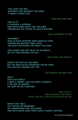 back_and_forth black_background blue_text color_coded_text dialogue exclamation_point green_text not_furry question_mark simple_background text text_only zero_pictured sketchygarden absurd_res comic english_text hi_res