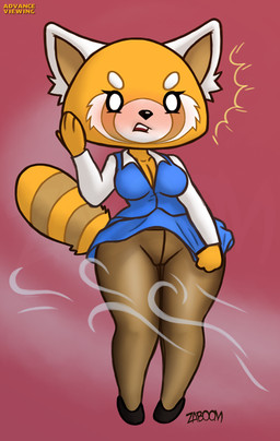 anthro big_breasts blush bottomwear breasts camel_toe cleavage clothed clothing embarrassed female fur hand_on_face hand_on_head legwear office_lady open_mouth orange_body orange_fur panties pantyhose pencil_skirt red_background simple_background skirt solo standing teeth thick_thighs underwear upskirt white_eyes wide_hips wind zaboom aggretsuko sanrio retsuko ailurid mammal red_panda 2020 signature