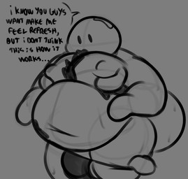 belly bodily_fluids bulge clothing dialogue disembodied_hand ghost_hand male moob_grab nipples overweight overweight_male solo speedo sweat swimwear text henrique_rick nintendo pokemon dippy_(henrique_rick) fan_character generation_2_pokemon pokemon_(species) quagsire english_text monochrome sketch