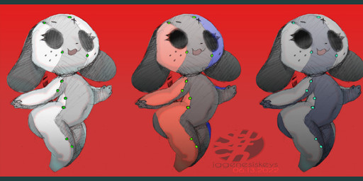anthro asymmetrical_coloring black_body black_eyes black_nose blue_body blue_border border female grey_body multicolored_body navel open_mouth red_body simple_background smile solo white_body jg_genesiskeys nintendo nintendo_switch switch_dog animate_inanimate canid mammal 2022 dated digital_media_(artwork)