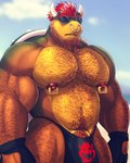 2_horns accessory anthro arm_hair barazoku beach beard belly biceps big_bulge big_muscles big_pecs big_penis bikini_thong blurred_background body_hair bowser_logo bowser_logo_thong bulge chest_hair clothed clothing cloud cock_ring day deltoids eyebrows eyewear facial_hair facial_piercing frown furgonomics furry-specific_piercing genitals hair hairy handwear happy_trail horn horn_piercing horn_ring_(piercing) huge_bulge huge_muscles huge_penis humanoid_genitalia humanoid_penis jewelry leg_hair male manly musclegut muscular muscular_anthro muscular_male nipple_piercing nipple_ring nipples non-mammal_nipples nose_piercing nose_ring outside pecs penis penis_accessory penis_base penis_jewelry piercing pubes ring_piercing sand seaside shadow shell sky solo spiked_shell spikes spikes_(anatomy) standing stomach_hair stubble summer sunglasses swimwear thick_thighs topless topless_anthro topless_male vein water dream_and_nightmare mario_bros nintendo bowser koopa scalie 2023 4:5 hi_res