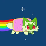 >_< ambiguous_gender blush cosplay daww eyes_closed feral flying fur green_body green_fur rainbow rainbow_trail solo space star tail sound_warning tontaro nintendo nyan_cat_(copyright) pokemon felid feline generation_9_pokemon mammal pokemon_(species) sprigatito 1:1 animated loop meme redraw short_playtime sound webm