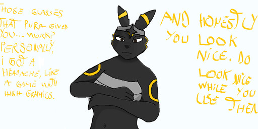 anthro bandage compliment crown dialogue female headgear simple_background solo text xerg-7 nintendo pokemon kata_(xerg-7) eeveelution generation_2_pokemon pokemon_(species) umbreon