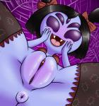 6_arms anus blush female genitals happy low-angle_view multi_arm multi_eye multi_limb plump_labia pussy smile solo spread_legs spreading capital-h undertale undertale_(series) muffet animal_humanoid arachnid arachnid_humanoid arthropod arthropod_humanoid humanoid spider spider_humanoid