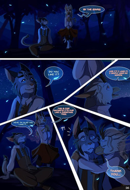 anthro beak blue_eyes clothed clothing duo female horn male night open_mouth outside plant sky smile star starry_sky text tree skaydie petra_(rogue-numbers) avian domestic_cat felid feline felis hybrid mammal 2017 comic digital_media_(artwork) english_text hi_res source_request unavailable_at_source