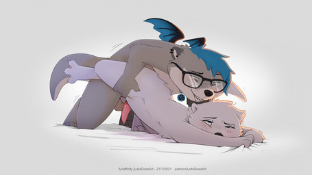 anal anal_penetration animal_genitalia anthro anthro_on_anthro anthro_penetrated anthro_penetrating anthro_penetrating_anthro balls balls_deep balls_touching bite biting_lip blush bodily_fluids collar dripping duo eyewear feet from_behind_position genital_fluids genitals glasses male male/male male_penetrated male_penetrating male_penetrating_male membrane_(anatomy) membranous_wings penetration penis precum precum_drip sex spread_toes tapering_penis toes wings letodoesart pebble_(letodoesart) bat mammal mustelid otter 16:9 2021 widescreen