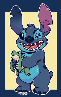 3_toes ambiguous_gender anthro arm_tuft back_markings biped blue_body blue_claws blue_eyes blue_fur blue_nose border carrying_another cheek_tuft chest_tuft claws duo elbow_tuft facial_tuft feet feral finger_claws fur green_body green_skin head_tuft larger_anthro markings notched_ear open_mouth open_smile outline quadruped sharp_teeth simple_background size_difference small_tail smaller_feral smile standing tail teeth toes transparent_border tuft yellow_background sarakaye disney lilo_and_stitch stitch_(lilo_and_stitch) alien amphibian experiment_(lilo_and_stitch) frog 2023 alpha_channel digital_drawing_(artwork) digital_media_(artwork) hi_res