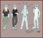 anthro biped blue_body blue_fur border bottomwear clothed clothing fully_clothed fur heart_symbol male multicolored_body multicolored_fur nude off/on pants red_border shirt solo standing text topwear two_tone_body two_tone_fur vest white_body white_fur benji_(artist) tachibun lagomorph leporid mammal rabbit 2016 english_text model_sheet