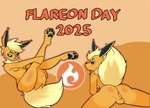 anthro anus backsack balls breasts butt duo feet female foot_focus fur genitals holding_legs_up lying male on_front orange_body orange_fur pawpads paws rear_view sitting solo tail yellow_body yellow_fur cybeeyoru flareon_day nintendo pokemon eeveelution flareon generation_1_pokemon pokemon_(species) shiny_pokemon hi_res