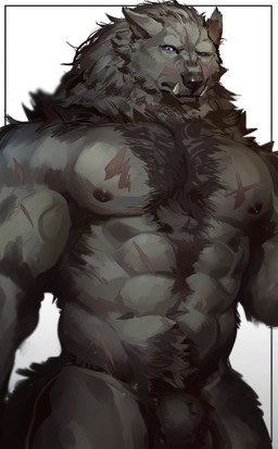abs animal_genitalia anthro balls barazoku big_muscles big_pecs black_body black_fur chest_tuft fangs fully_sheathed fur genitals huge_pecs looking_at_viewer male muscular muscular_male navel nipples nude pecs pubes purple_eyes scar sheath simple_background solo teeth tuft fuguri elden_ring fromsoftware blaidd_(elden_ring) canid canine canis mammal wolf 2022 digital_drawing_(artwork) digital_media_(artwork) hi_res