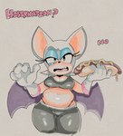 5_fingers anthro armwear bat_wings belly big_belly big_breasts black_bottomwear black_bra black_clothing black_nose black_pants black_sports_bra black_underwear blue_eyeshadow bottomwear bra breasts cleavage clothed clothing elbow_gloves eyelashes eyeshadow female fingers food fur glistening glistening_belly glistening_breasts gloves handwear holding_food holding_hot_dog holding_object looking_at_viewer makeup membrane_(anatomy) membranous_wings navel open_mouth overweight overweight_anthro overweight_female pants pink_text pink_tongue purple_wings question_mark slightly_chubby slightly_chubby_anthro slightly_chubby_female solo sports_bra tan_body tan_breasts tan_inner_ear tan_skin teeth text thick_thighs thong_straps tongue underwear white_armwear white_body white_clothing white_elbow_gloves white_fur white_gloves white_handwear wide_hipped_anthro wide_hipped_female wide_hips wings dogma sega sonic_the_hedgehog_(series) rouge_the_bat bat mammal 2025 digital_media_(artwork) hi_res shaded