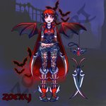 boots cloak clothing fangs female footwear hair jewelry melee_weapon necklace red_eyes red_hair shoes smile solo sword teeth text weapon wings zoexy runescape ambient_bat bat humanoid mammal vampire artist_name