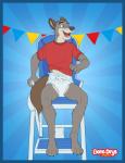 5_fingers ageplay anthro blue_eyes chair clean_diaper clothed clothing diaper fingers fur furniture grey_body grey_fur happy infantilism male open_mouth roleplay shirt sitting solo teeth topwear wearing_diaper colt3n brooks_(colt3n) canid canine canis mammal wolf 2020 absurd_res hi_res