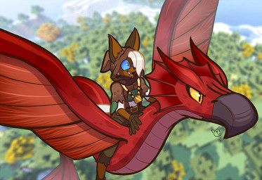 5_fingers ambiguous_gender anthro belt blue_sclera blurred_background bottomwear brown_belt brown_body brown_fur clothed clothed_anthro clothed_male clothing duo fingers fur gloves_(marking) hair hair_over_eye hood male markings open_mouth open_smile pants pupils red_body red_pupils red_scales riding scales smile white_hair wings yellow_sclera conditional_dnp teckworks microsoft minecraft mojang mythology xbox_game_studios percy_(teckworks) amphithere domestic_cat felid feline felis mammal siamese_cat werecreature 2026 signature