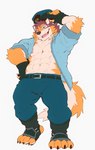 abs anthro claws clothed clothing male muscular muscular_anthro muscular_male nipples open_clothing open_shirt open_topwear pecs police police_hat police_uniform shirt solo topwear uniform heylaw21 lifewonders live_a_hero barrel_(live_a_hero) canid canine canis mammal wolf absurd_res hi_res