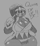 absurd_res anthro avian beak belly big_belly big_breasts bird bottomless breasts butt clothed clothing crossgender digital_media_(artwork) female guide_lines hat headgear headwear hi_res king_dedede kirby_(series) looking_at_viewer monochrome nintendo nude open_mouth overweight overweight_anthro penguin pubes robe simple_background sketch smile solo text thick_thighs token_taker topwear wide_hips